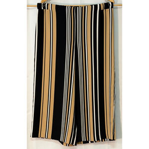 Chico's Sz 1.5 (10) Crop Palazzo Pants 21"L Elastic Waist Wide Leg Tan Stripe